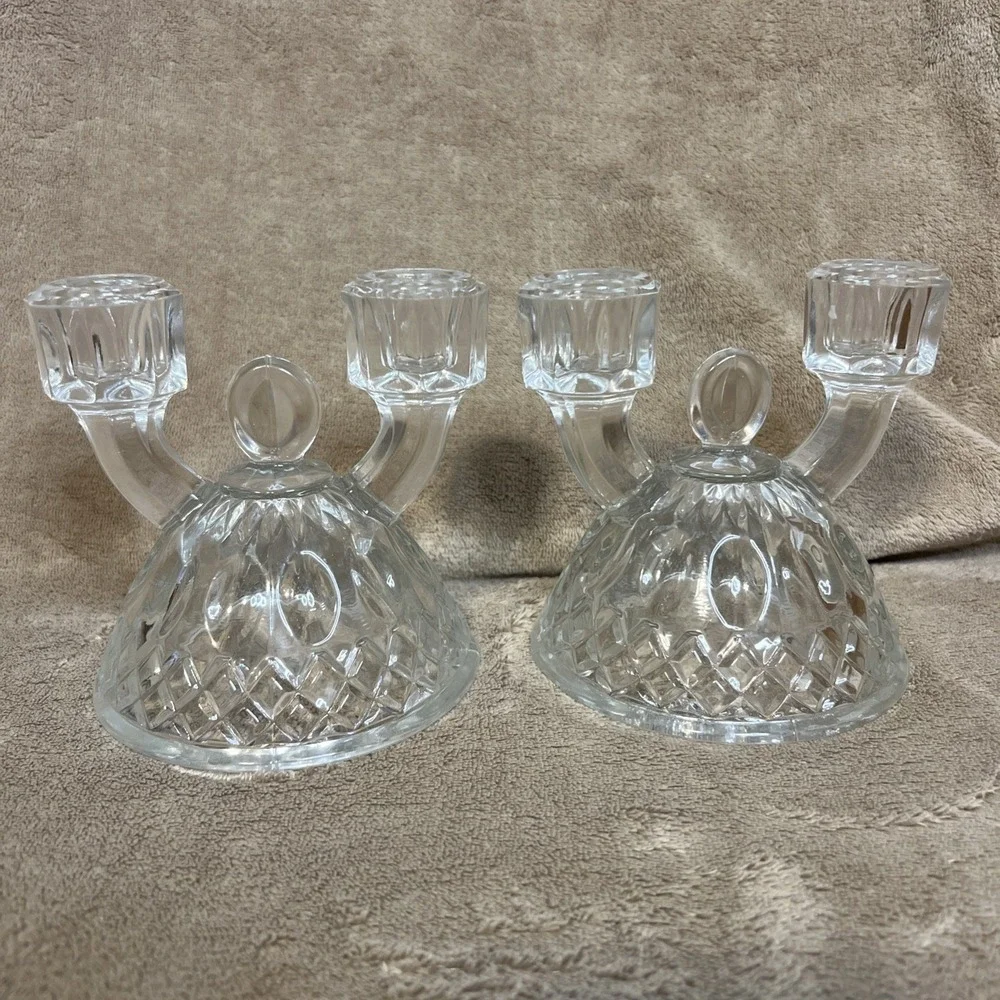 Pair (2) Imperial Glass Double‎ Candlestick Holders Tradition Pattern Stem #165